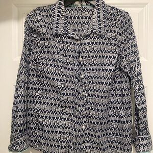 Crown & Ivy Navy and White Geometric Blouse